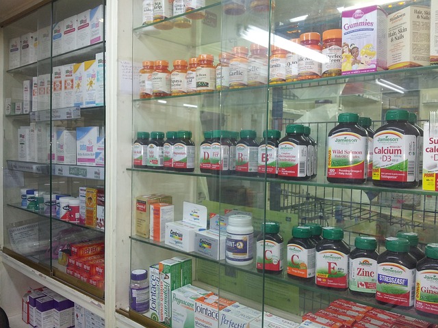 Photo of pharmaceuticals behind glass